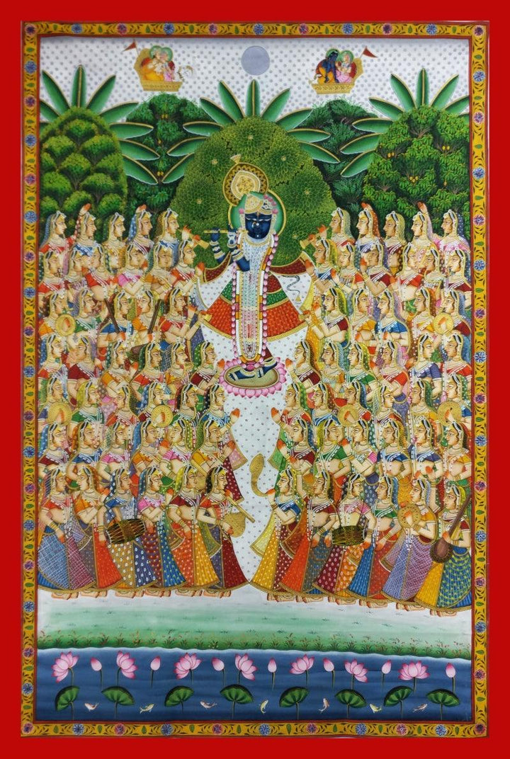 Krishna With Gopis In Vrindavan Traditional Art by Unknown | ArtZolo.com