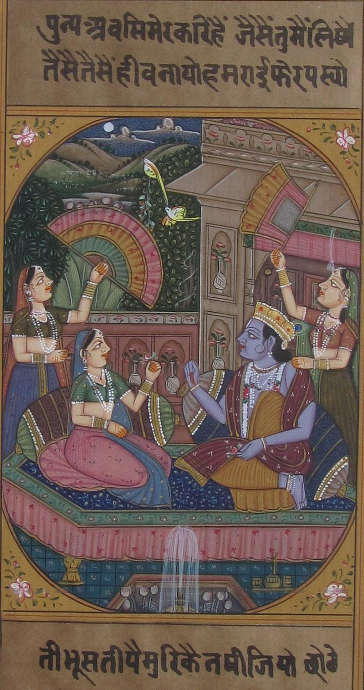 Krishna With Radha And Gopis Traditional Art by Unknown | ArtZolo.com