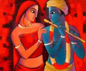 Krishna With She Painting by Sekhar Roy | ArtZolo.com