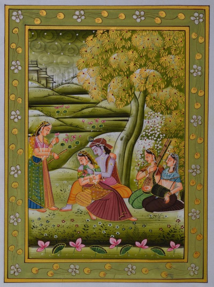Krishna With Shy Radhaji Traditional Art by Unknown | ArtZolo.com