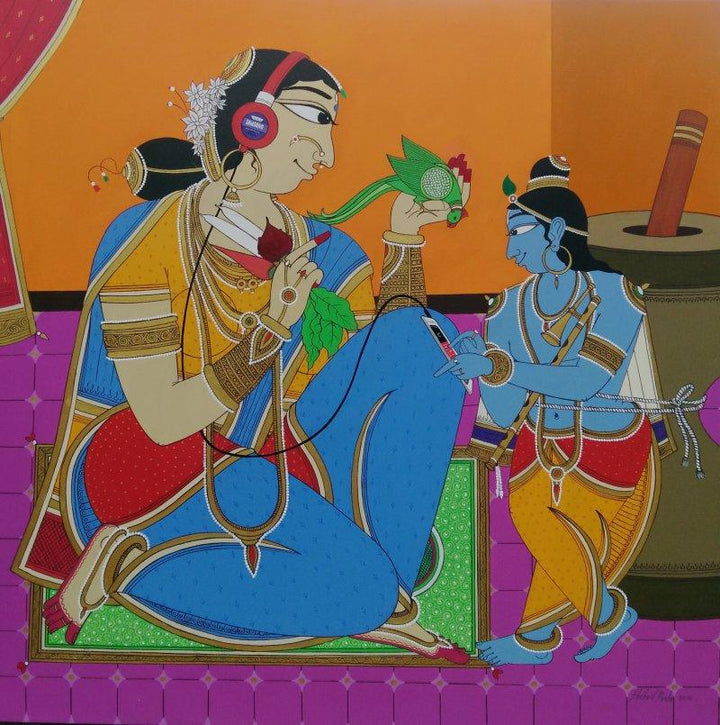 Krishna Finding A Song Painting by Shahed Pasha | ArtZolo.com