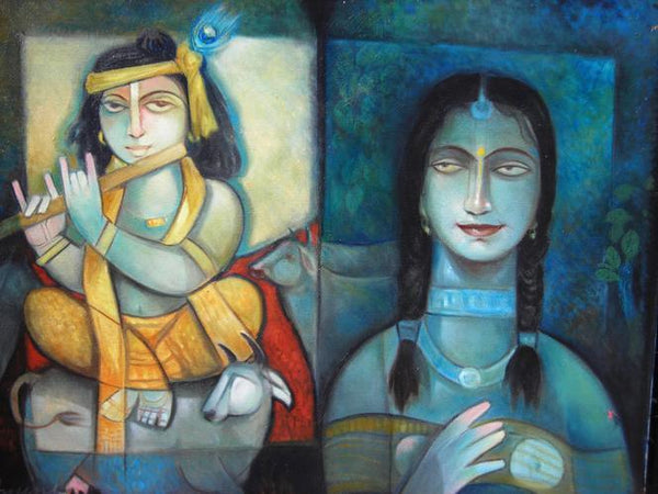 Krishna O Radha Painting by Arun Samadder | ArtZolo.com