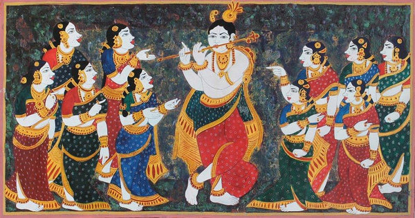 Krishna Playing Flute For Gopis Painting by Radhika Ulluru | ArtZolo.com