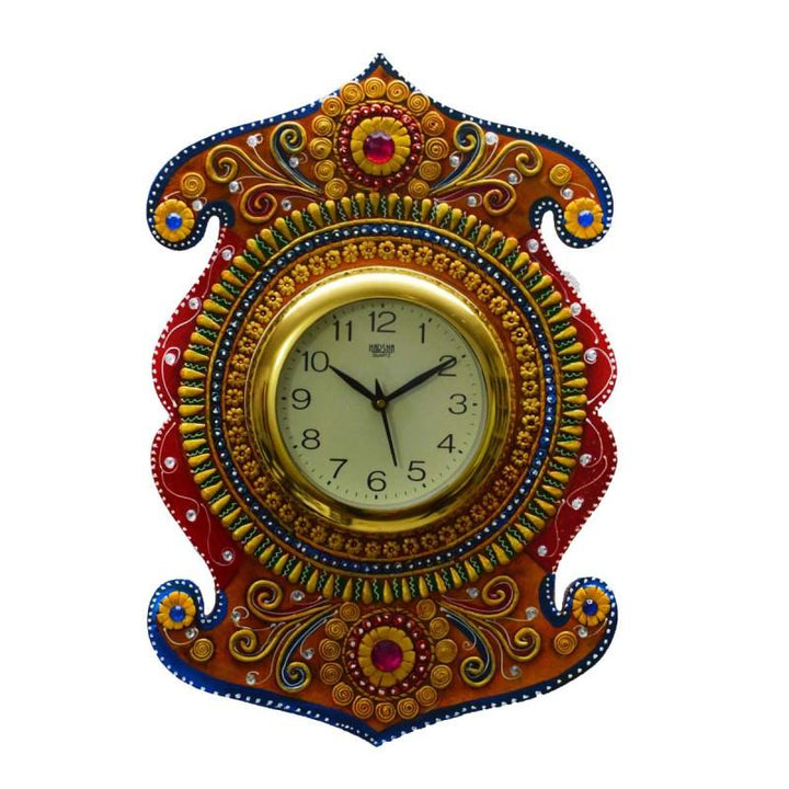 Kundan Studded Wall Clock Handicraft by E Craft | ArtZolo.com