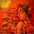Figurative acrylic painting titled 'LAXMI', 24x24 inches, by artist Sumon Naskar on Canvas