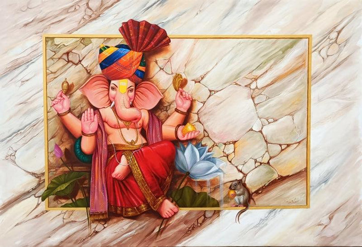 Laal Ganesha Painting by Pradeep Kumar | ArtZolo.com