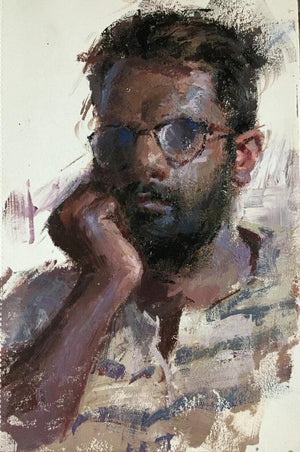 Portrait charcoal painting titled 'Labour', 42x36 inches, by artist Abhijeet Patole on Paper