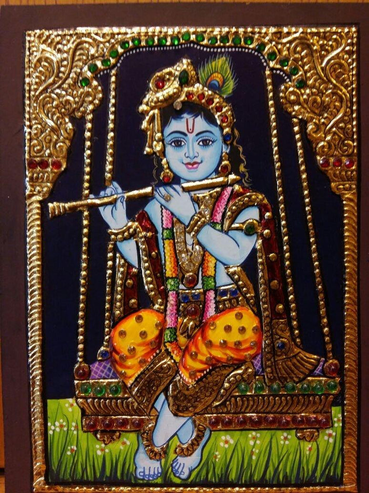 Laddu Gopal Tanjore Painting Traditional Art by Vani Vijay | ArtZolo.com