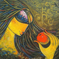 Figurative acrylic painting titled 'Lady', 24x24 inches, by artist Ramesh Gujar on Canvas