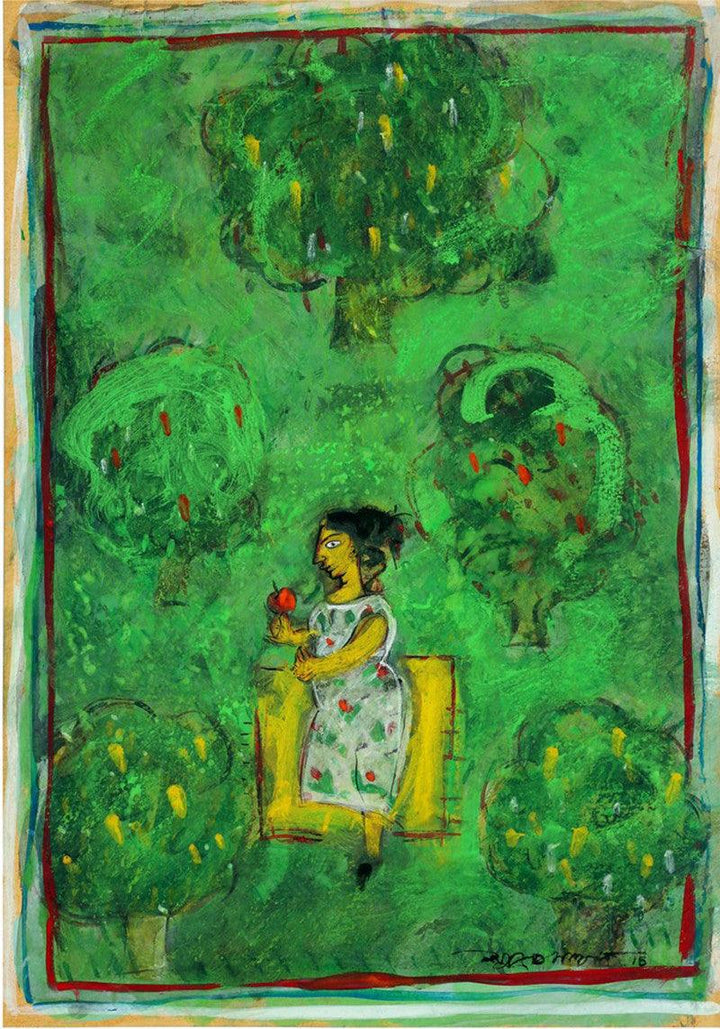 Lady In Green Painting by Subroto Mondal | ArtZolo.com