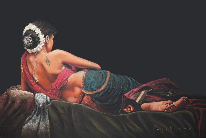 Lady Lying On Bed Drawing by Parshuram Patil | ArtZolo.com