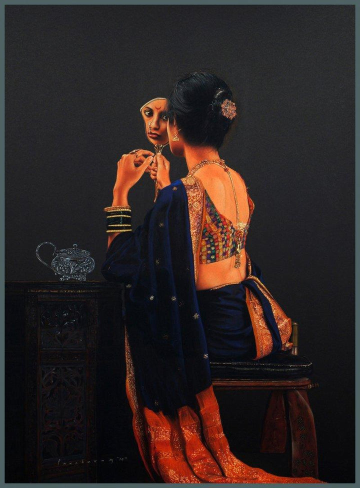 Lady Sitting With Mirror Drawing by Parshuram Patil | ArtZolo.com