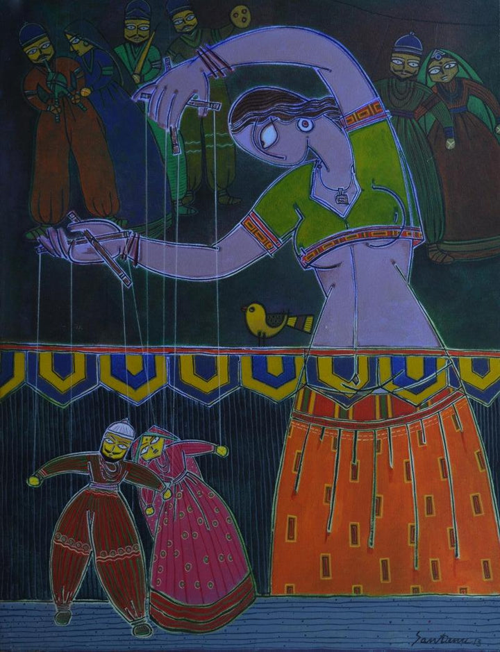 Lady With A Puppet 3 Painting by Santanu Nandan Dinda | ArtZolo.com