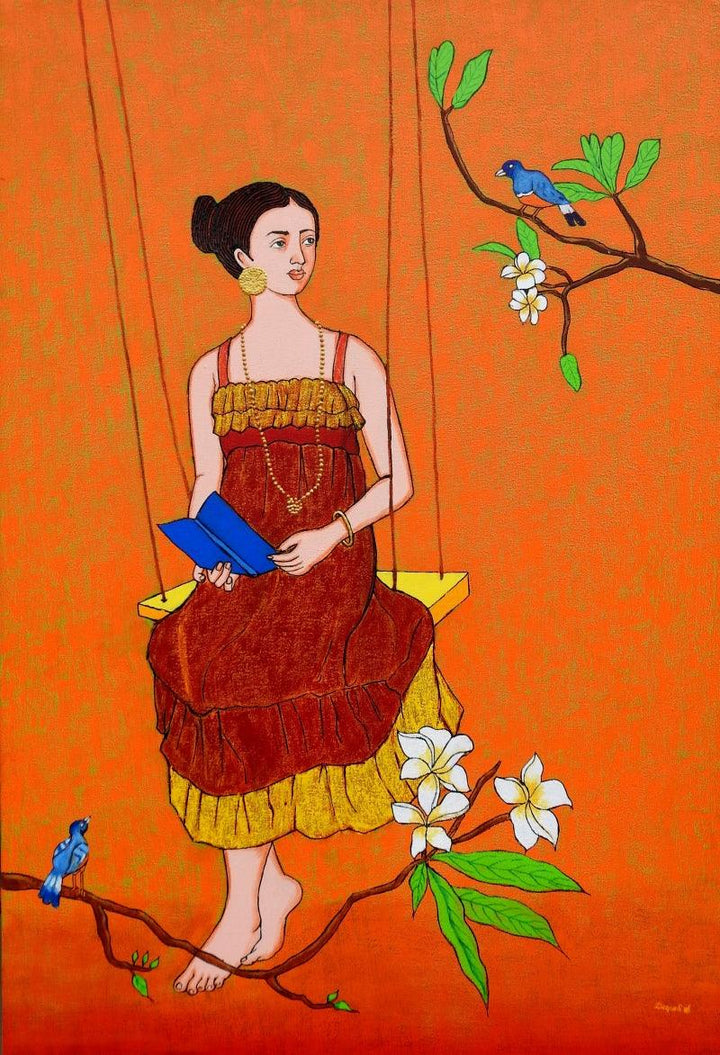 Lady With Birds Painting by Deepali S | ArtZolo.com