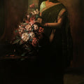 Figurative oil painting titled 'Lady With Flower', 48x36 inches, by artist Ramesh Nanware on Canvas
