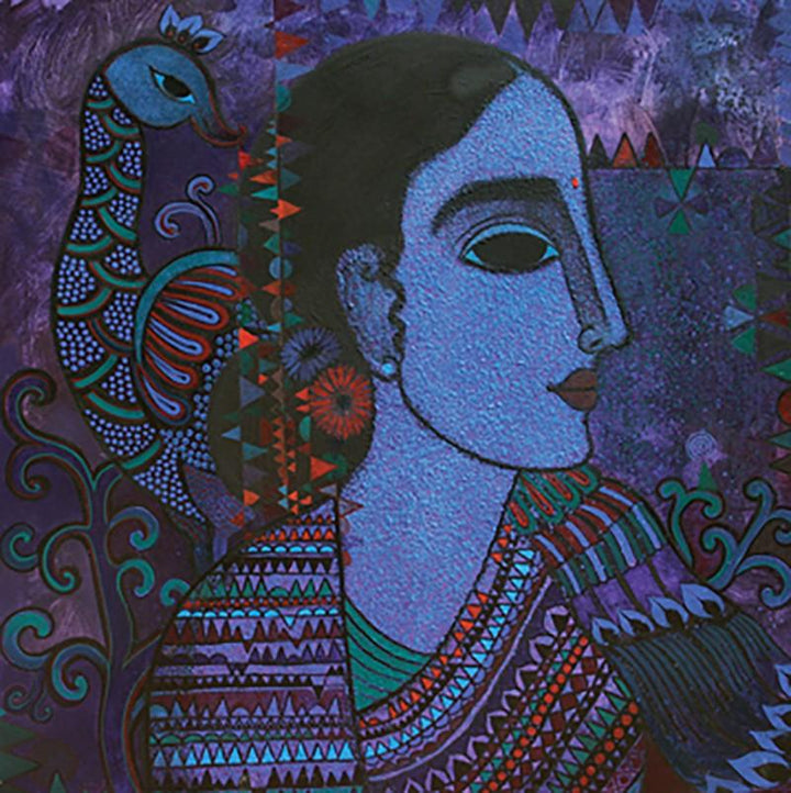 Lady With Peacock Painting by Mamta Mondkar | ArtZolo.com