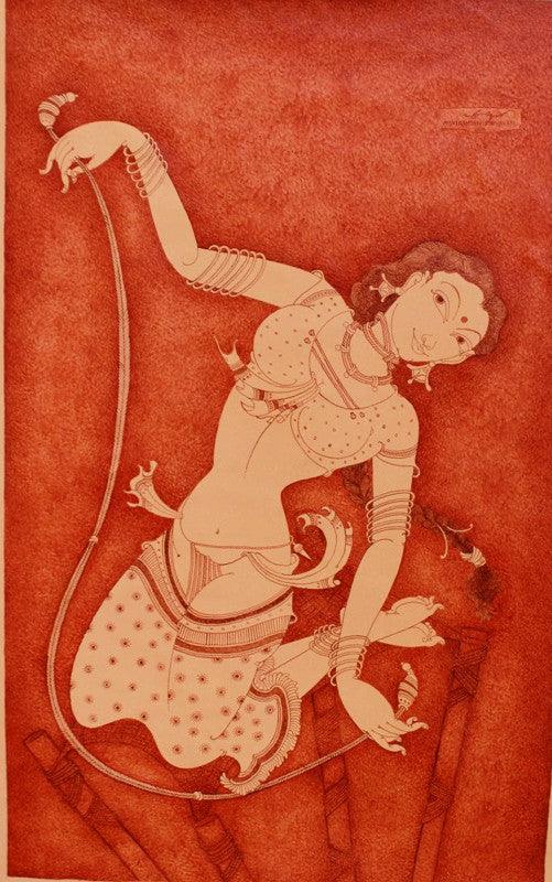 Lady With Swing Painting by Manikandan Punnakkal | ArtZolo.com