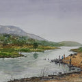 Landscape watercolor painting titled 'Lake', 12x16 inches, by artist Madhukar Mahajan on Paper