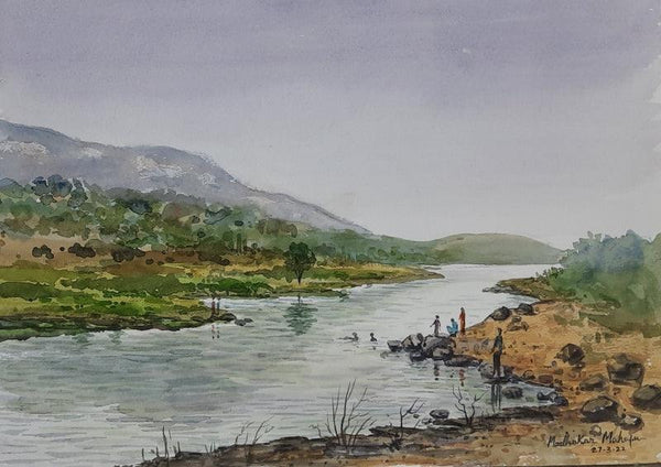 Lake Painting by Madhukar Mahajan | ArtZolo.com