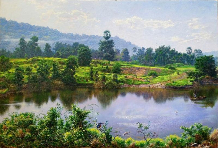 Lake In Miraroad 2 Painting by Sanjay Sarfare | ArtZolo.com