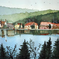 Cityscape watercolor painting titled 'Lake Titisee Germany', 8x11 inches, by artist Arunava Ray on Paper
