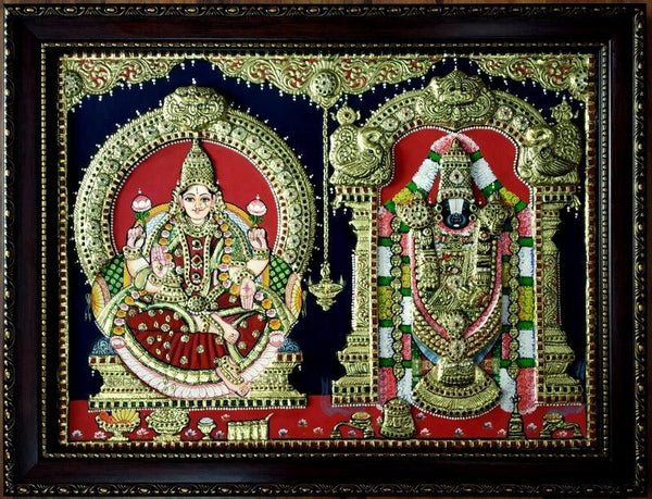 Lakshmi And Balaji Tanjore Painting Traditional Art by Vani Vijay | ArtZolo.com