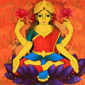 Religious acrylic painting titled 'Lakshmi', 42x62 inches, by artist Prakash Deshmukh on Canvas