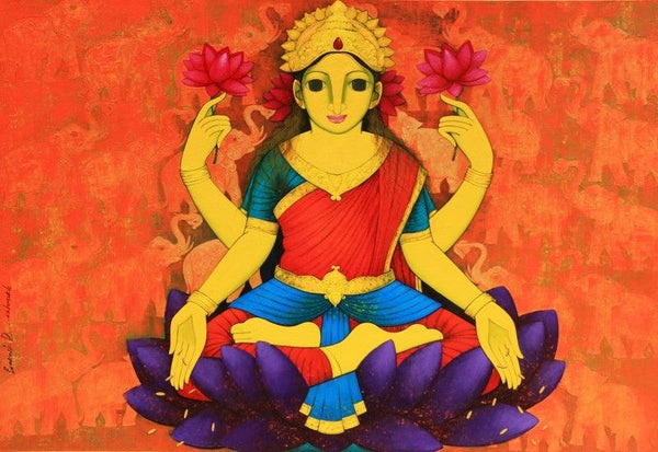 Lakshmi Painting by Prakash Deshmukh | ArtZolo.com