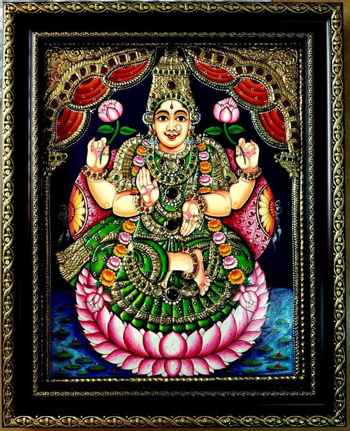 Lakshmi On Lotus Tanjore Painting Traditional Art by Vani Vijay | ArtZolo.com