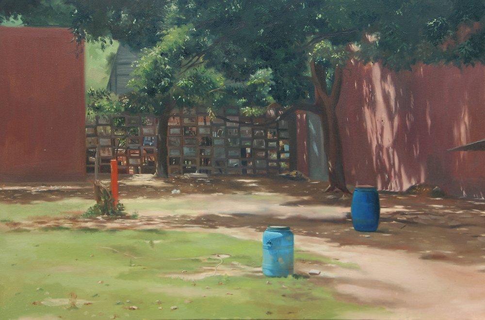 Place oil painting titled 'Landscape 1', 24x23 inches, by artist Kulwinder Singh on Canvas