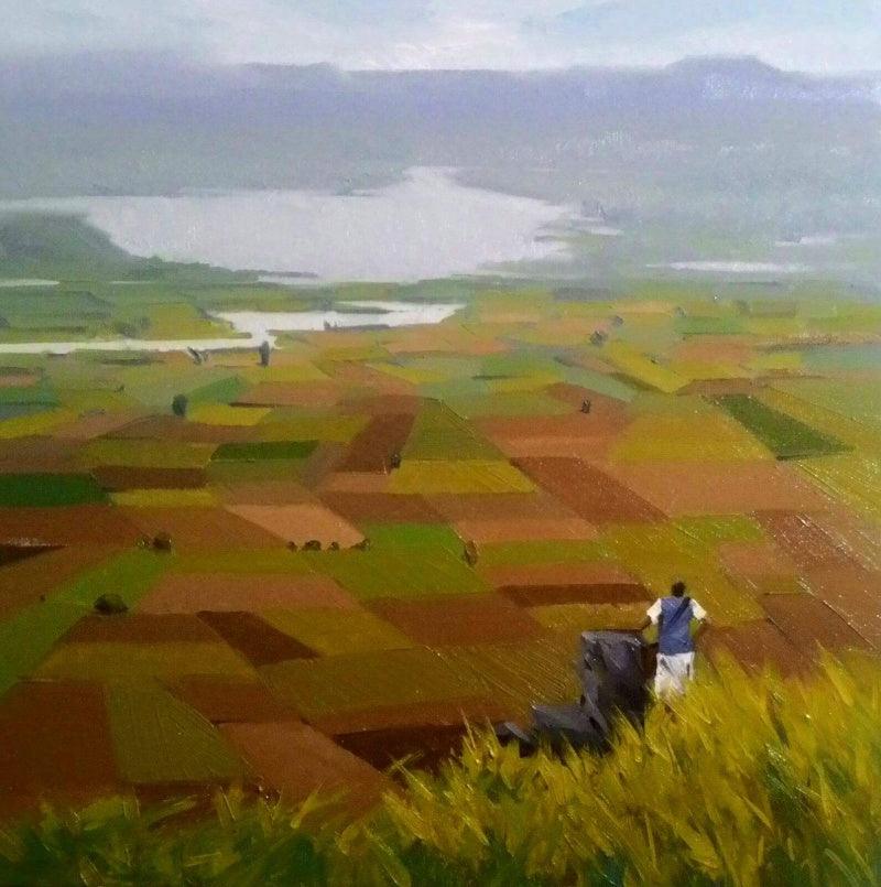 Landscape oil painting titled 'Landscape 2', 24x24 inches, by artist Suraj Lohar on Canvas