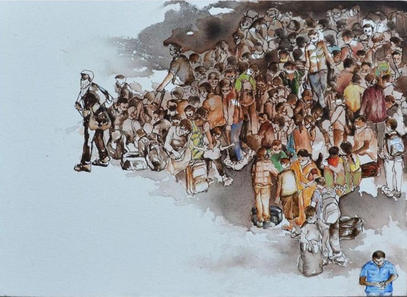 Figurative mixed media painting titled 'Landscape 2', 20x30 inches, by artist Raka Panda on Canvas