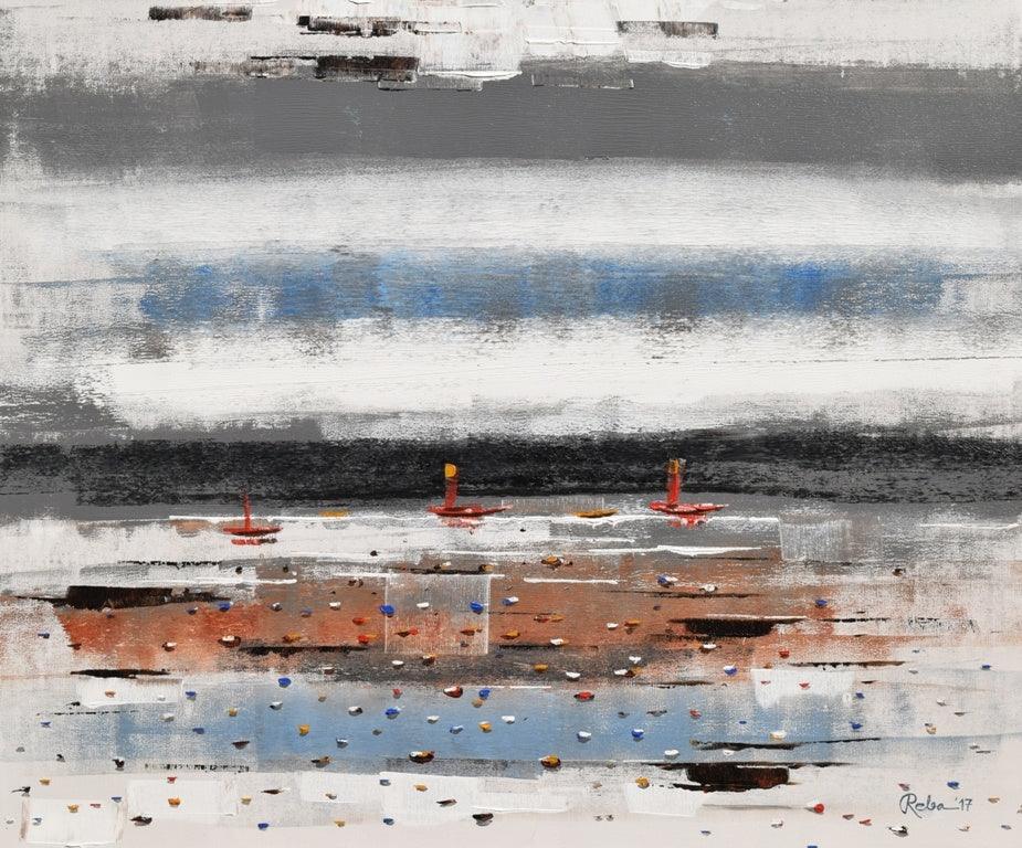 Abstract acrylic painting titled 'Landscape 3', 30x36 inches, by artist Reba Mandal on Canvas