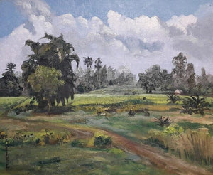 Landscape oil painting titled 'Landscape 3', 10x12 inches, by artist Pabitra Kundu on Canvas Board