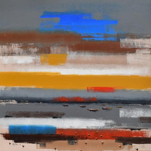 Abstract acrylic painting titled 'Landscape 5', 48x48 inches, by artist Reba Mandal on Canvas