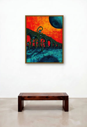Landscape (The Village Band) by artist Rainer Clemens Merk displayed in a Scandinavian Reception Area