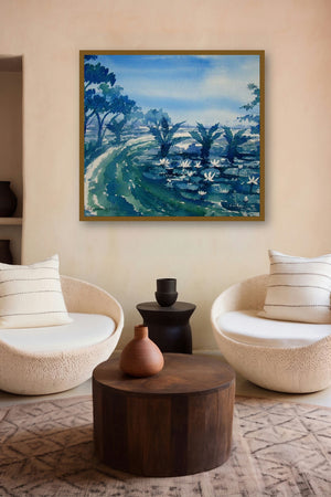 Landscape (Tranquil Waterside) by artist Jiaur Rahman displayed in a Designer gallery