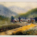 Landscape watercolor painting titled 'Landscape', 8x11 inches, by artist Biki Das on Paper