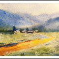 Landscape watercolor painting titled 'Landscape', 8x11 inches, by artist Biki Das on Paper