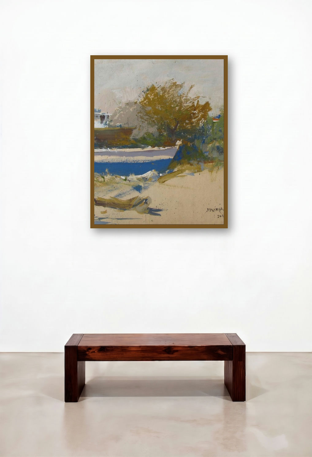Landscape (Golden Hues) by artist Bhargavkumar Kulkarni displayed in a Minimalist Bedroom