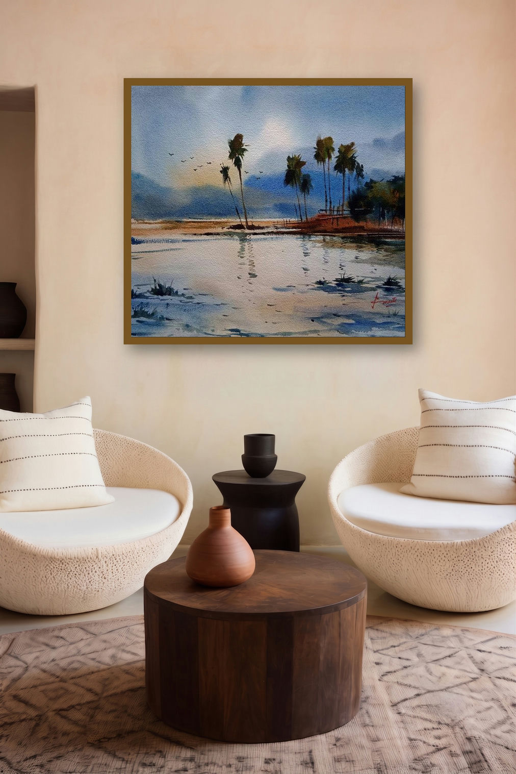 Landscape (A Tranquil Evening) by artist Prasanta Maiti displayed in a Indian Art gallery