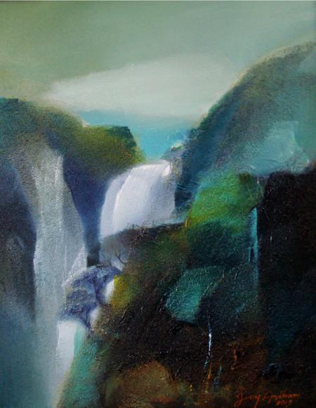 Nature acrylic painting titled 'Landscape', 21x26 inches, by artist Joychandra Sharma on Canvas