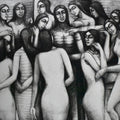 Figurative dry pastel drawing titled 'Last Supper', 60x72 inches, by artist Sumana Nath De on Paper