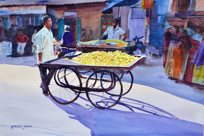 Lemon Seller Painting by Ramesh Jhawar | ArtZolo.com