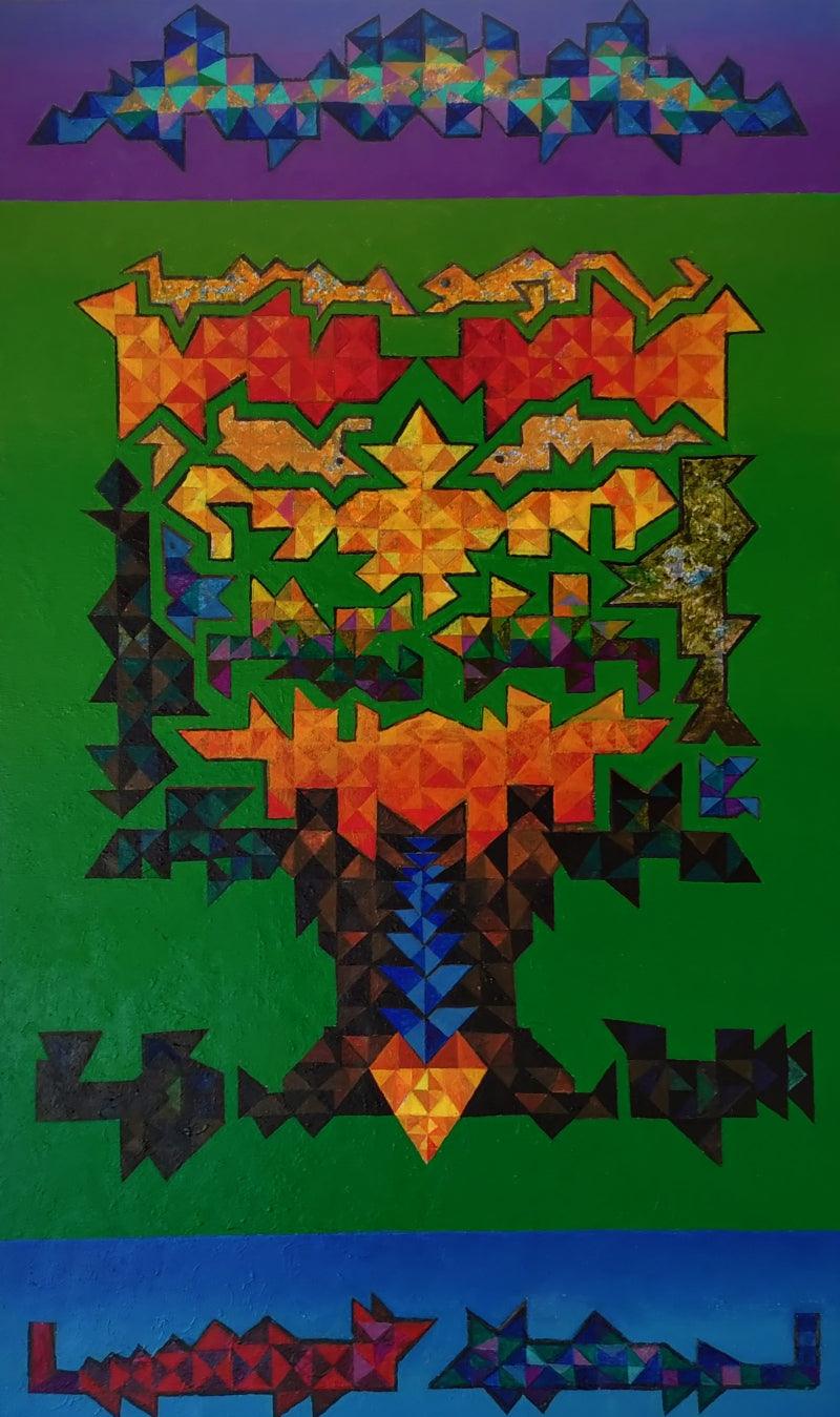 Abstract acrylic painting titled 'Life 1', 50x30 inches, by artist Madhukar Munde on Canvas