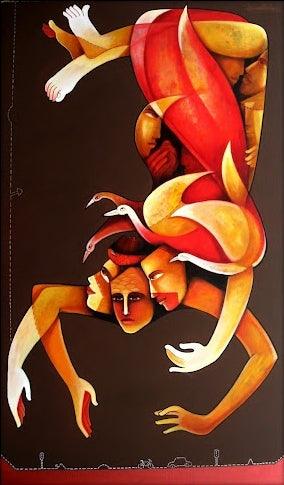 Figurative acrylic painting titled 'Life 1', 60x36 inches, by artist Nawal Kishore on Canvas