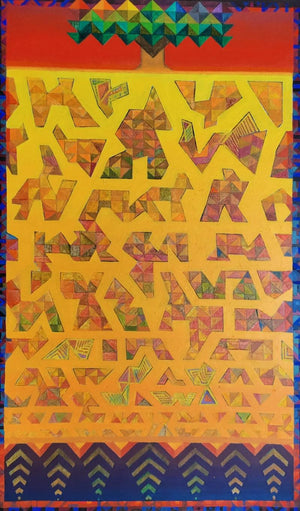 Life 2 (Tree of Life: Labyrinth) by Madhukar Munde, Original Acrylic Abstract Painting on Canvas, Large Vertical Wall Art