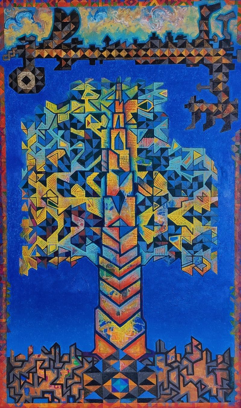 Abstract acrylic painting titled 'Life 5', 50x30 inches, by artist Madhukar Munde on Canvas