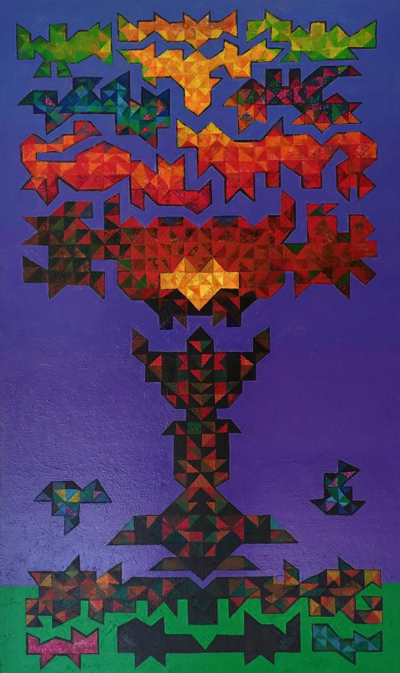 Abstract acrylic painting titled 'Life 6', 50x30 inches, by artist Madhukar Munde on Canvas