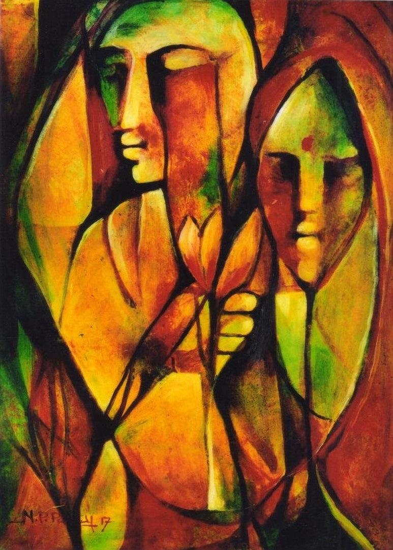 Figurative acrylic painting titled 'Life', 18x13 inches, by artist NP Pandey on Paper